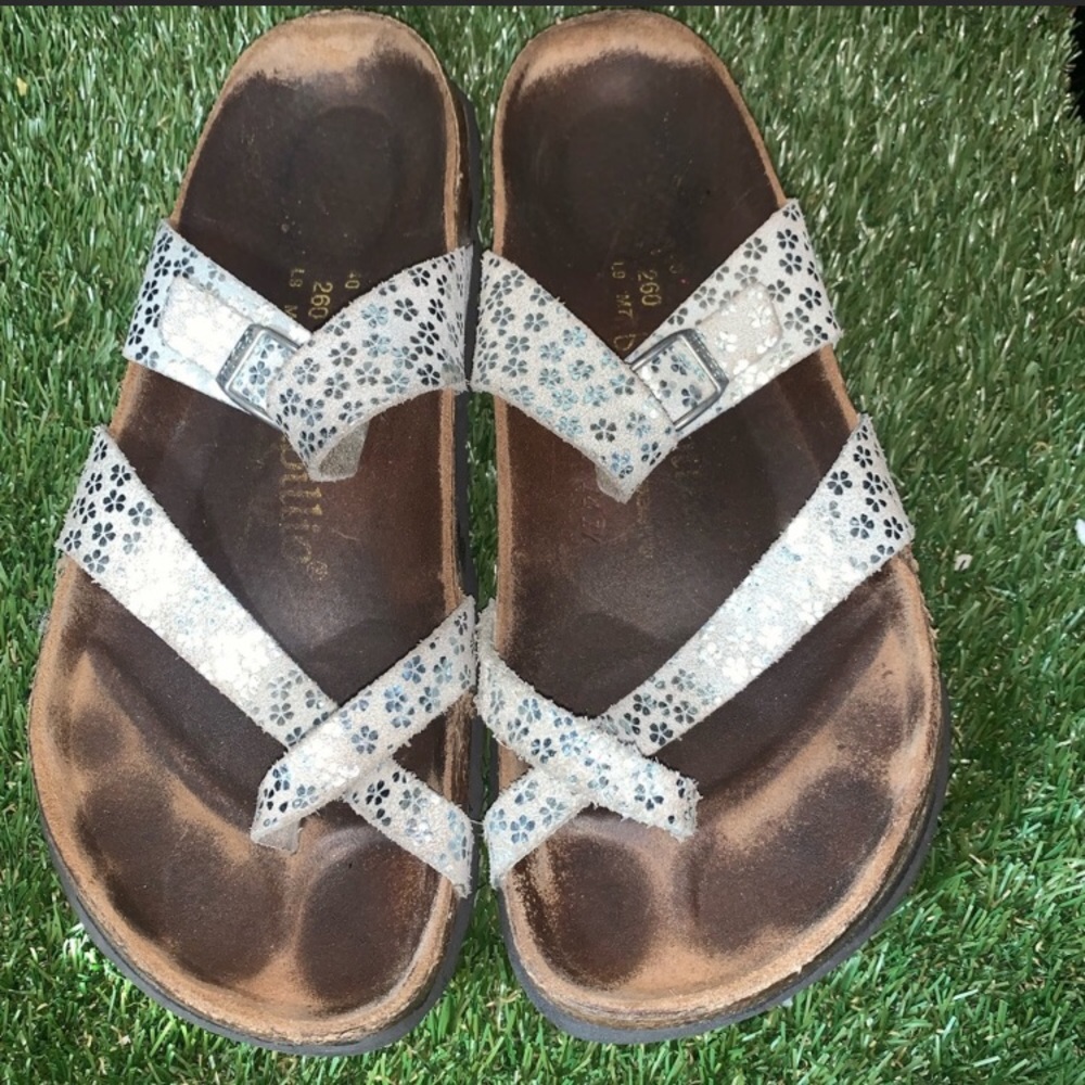 Silver Flowered Strappy Birkenstocks